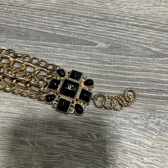 REPURPOSED CHANEL Gold and Black Multi-Chain Bracelet - Picture 2 of 5